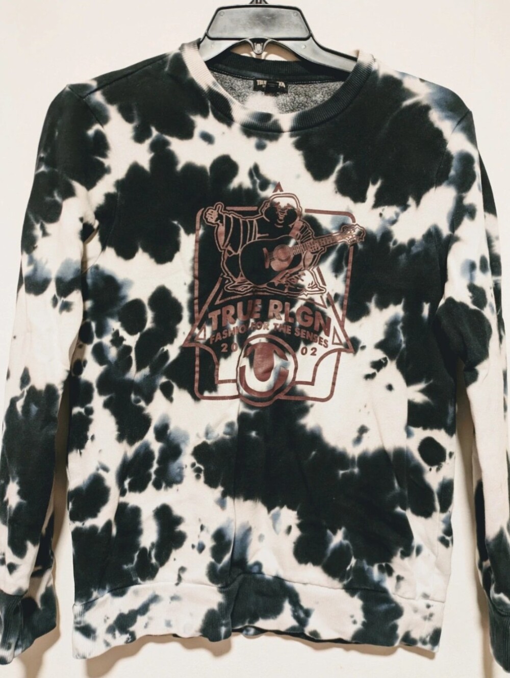 True Religion Black & White Tie-Dye Graphic Crewneck